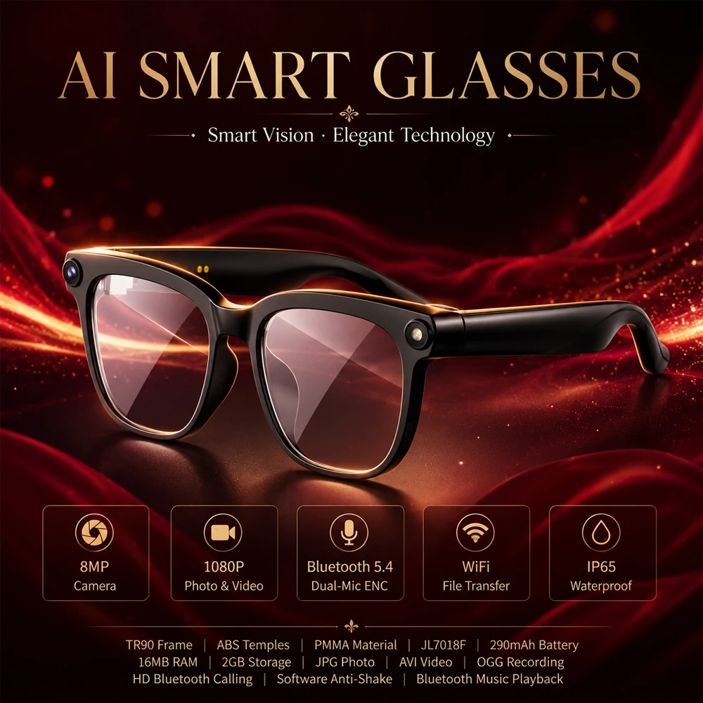 Occhiali Smart AI con Assistente Intelligente 2026 Nuovi, Impermeabili IP65, Fotocamera HD da 800W, Supporto Registrazione Foto e Video, Funzione di Traduzione AI