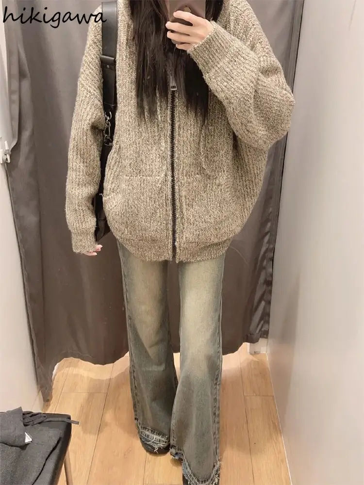 2025 Wimter Clothing Knitwear Cardigan Coats Sueter Mujer Hooded Zipper Pull Femme Knit Thicked Fashion Oversized Sweater Tops 3