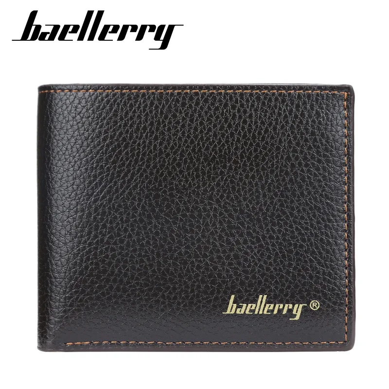Simplistic Korean Short Male Wallet Litchi Texture Soft Leather Open Pocket Billfold