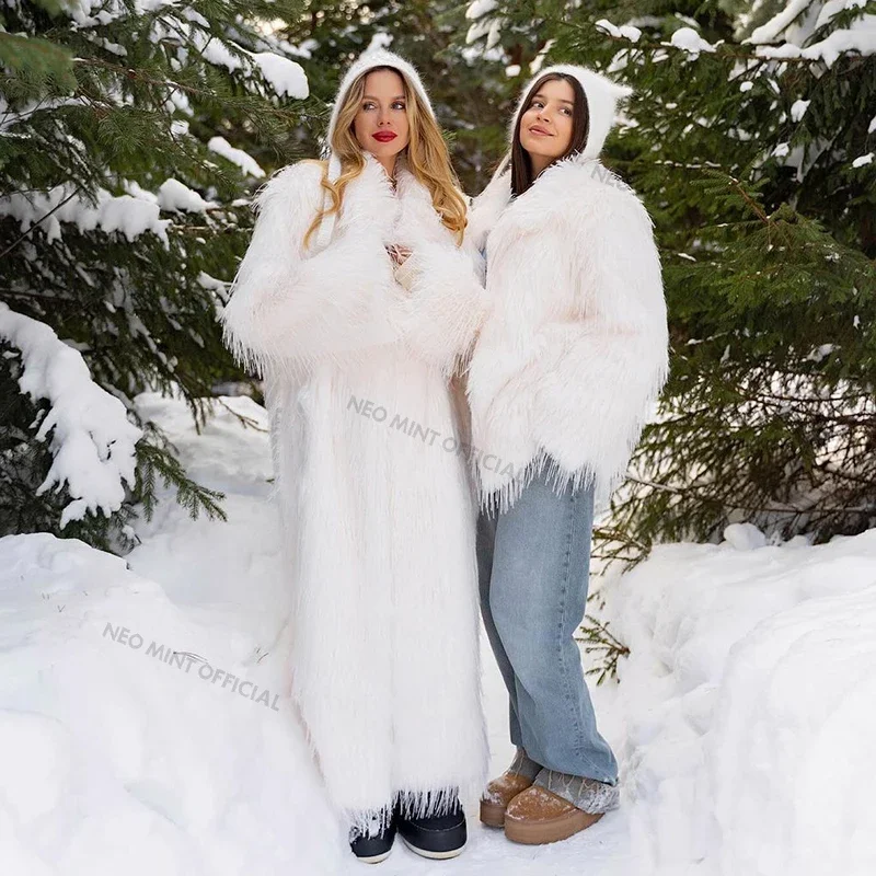 Neo Mint 2024 Winter Furry Faux Fur Coat Long Women Luxury Brand