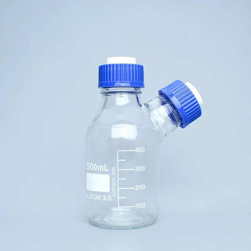 500ml 1000ml Multi-port Mobile Phase PTFE Solvent Bottle Blue Cap Bottles HPLC Reagent Bottle Two-necked Vials