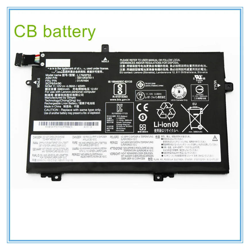 

L17L3P52 Battery For L480 L490 L580 L590 Laptop L17C3P52 L17M3P53 L17M3P54 Li-ion Rechargeable Batteries