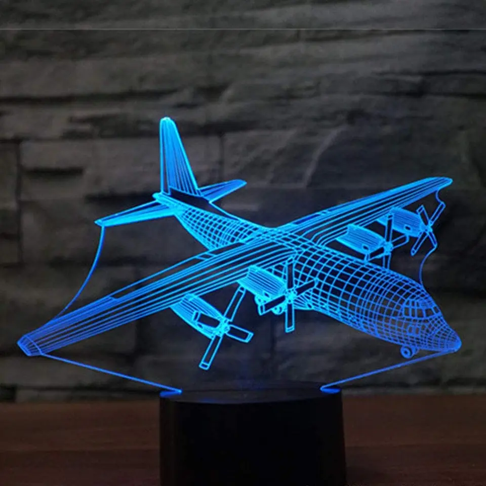 ItoNC 3D Airbus Aereo Luce Notturna 16 Cambiamento di Colore LED Telecomando Lampada Da Tavolo Lampada Da Tavolo Acrilico Piatto ABS Base Caricatore USB Decorazione Domestica Giocattolo Compleanno