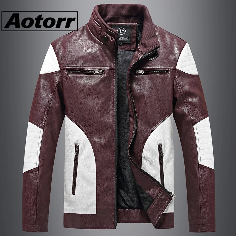 

Hip Hop Patchwork Men Jackets Winter Thick Warm Faux Leather Jacket Retro Anti-Wind Fleece Stand Coat Fashion Slim Male Overcoat