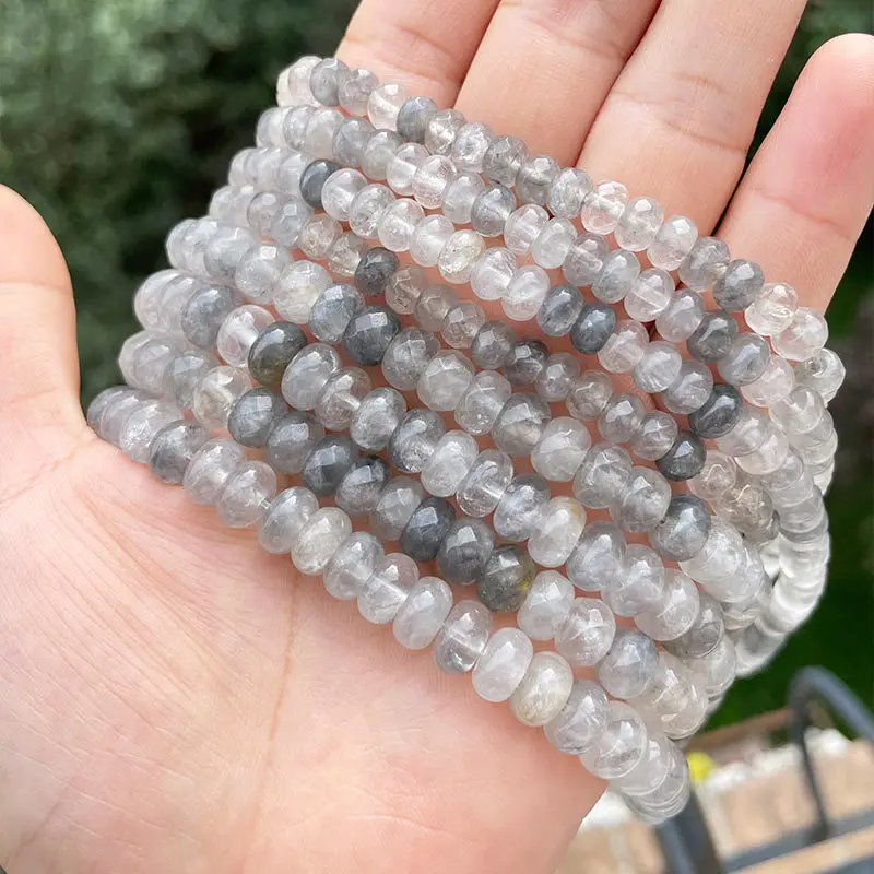 

3x6mm 4x8mm Smooth Faceted Cloudy Crystal Quartz Rondelle Abacus Spacer Loose Beads for DIY Necklace Bracelet Jewelry Making 15"