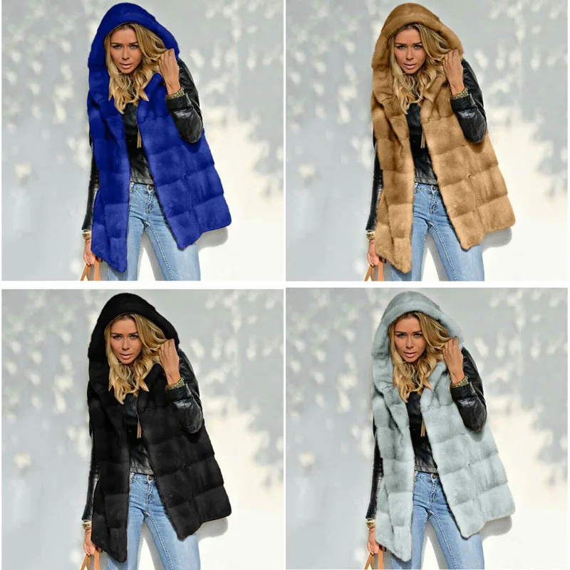 

Womens long hooded plush coat imitation fur ladies cardigan vest retail and wholesale