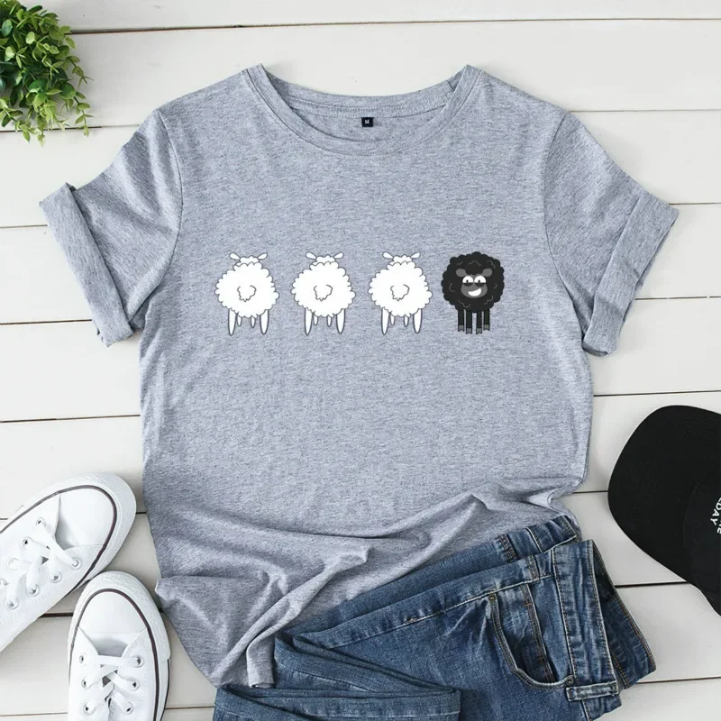 2024 Summer Female Tees Sheep Graphic T Shirts Short Sleeve T-Shirt Women's Tops Oversized Cotton Tshirt Women Clothing 3