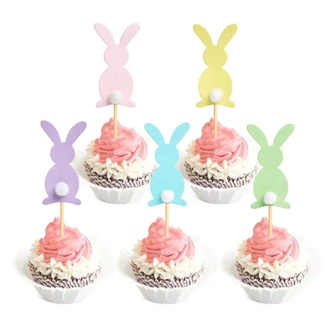 

5pcs Cute Cartoon Rabbit Cupcake Toppers Happy Easter Cake Toppers Kids Birthday Wedding Party Favors Easter Cake Decorations