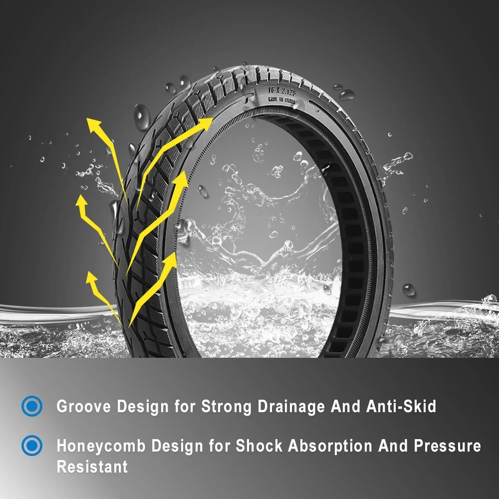 Electric Scooter 16 Inch 16x2.125 Solid Tire for Electric Scooter Tyre Puncture-proof Non Inflation Solid Tyres Replacement Part