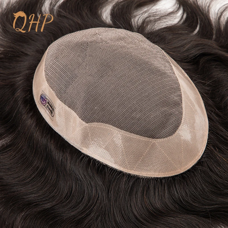 QHP Wigs Human Hair Toupee For Men Fine Mono NPU Men's Capillary Prosthesis Durable Male Indian Hair Replacement System Natural human hair toupee