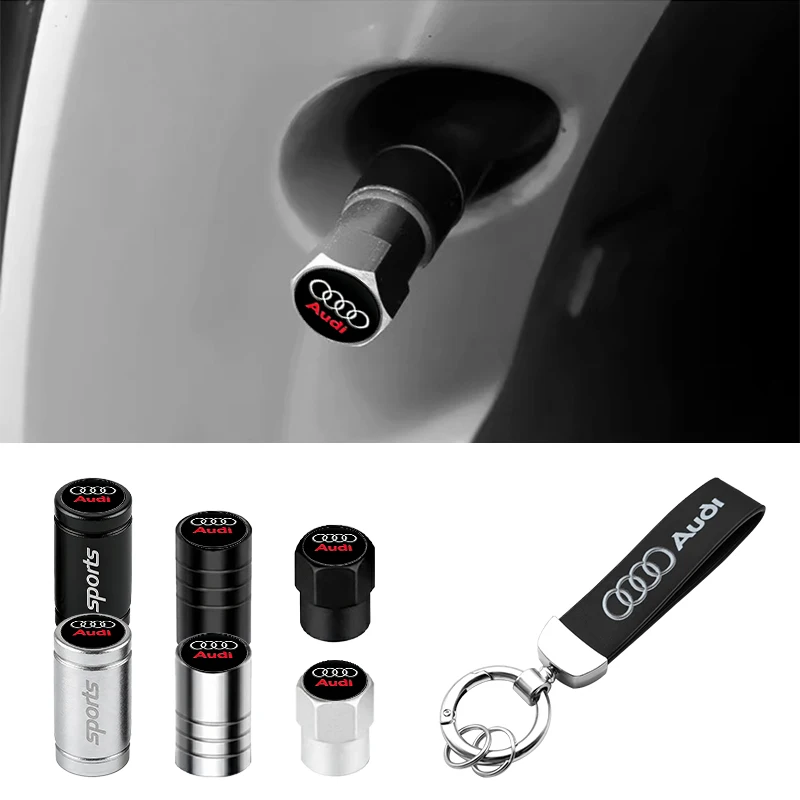 Luxury Car Tire Valve Caps and Suede Keychain Gift Set