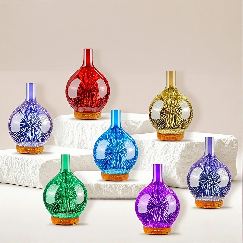 Porseme Essential Oil Diffuser 3D Glass Humidifier 7 Color Changing LEDs Waterless Auto-Off Timer Setting bpa Free ultrasonic 2