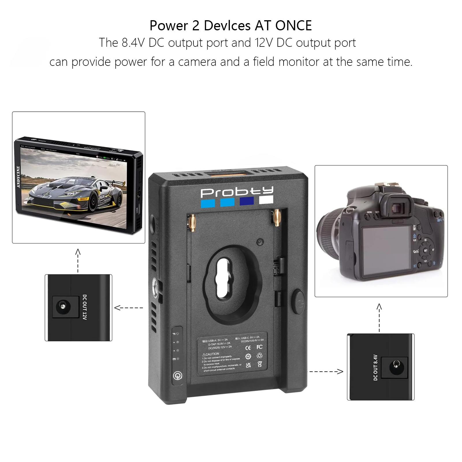 NP-F 배터리 충전기 배터리 어댑터 플레이트(DC12V DC8V USB-A 출력 콜드 슈 어댑터 1/4인치 나사 구멍 포함)