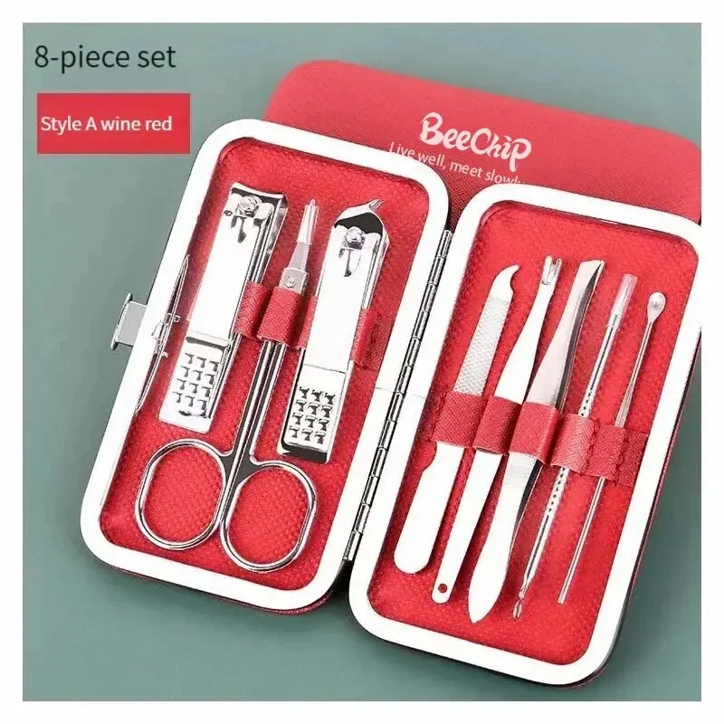 Nail Clipper Set 8PCS Stainless Steel Diagonal Pliers Pedicure Tools Ear Digging Ear Spoon Trimming Nail Tools