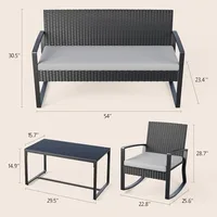 4 Piece Outdoor Patio Furniture Set, Wicker Patio Furniture with Glass Coffee Table, Rocking Wicker Bistro Set, for Backyard 2