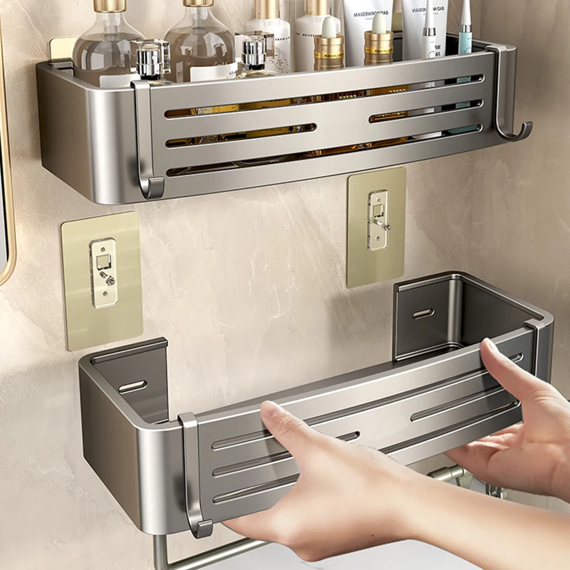 Bathroom Shelves Towel Rack Shower Shelf No Drilling Design for Toiletries