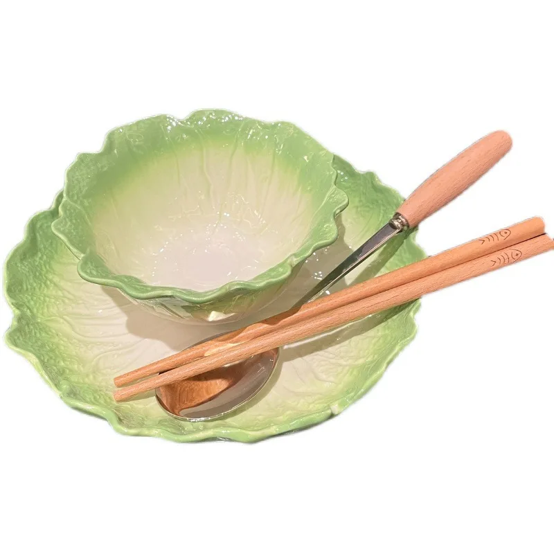 Creative cabbage shaped ceramic salad bowl family fruit snack plate dinner plate complete tableware kitchen utensils accessories