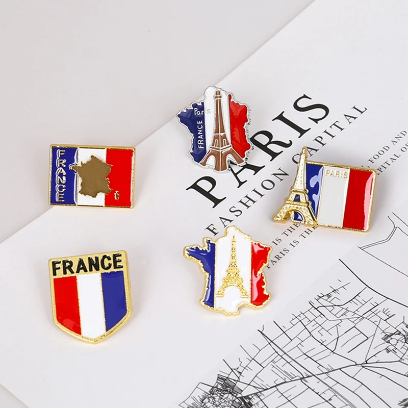 France National Flag Enamel Pins GR Paris Eiffel Tower La Tour Eiffel  Souvenir Badge Brooch Bag Clothes Lapel Pin