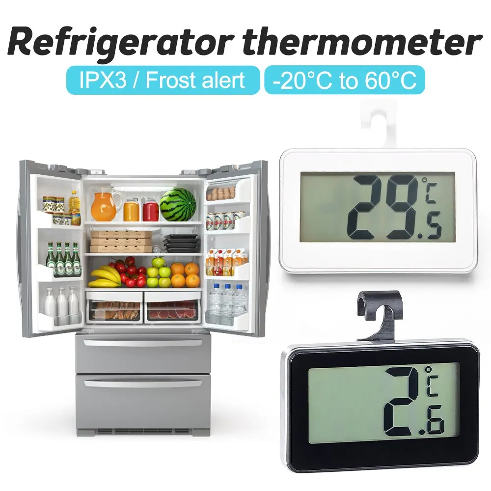 Digital Fridge / Freezer Thermometer Household Thermograph Humidity Meter  IPX3 Waterproof LCD Display Wireless & Hanging Hook - AliExpress