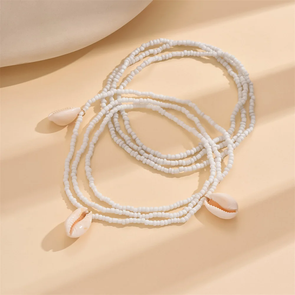 White Rice Beads Conch Pendant Anklets For Women 2pcs/Set Versatile Foot Chains Ankle Bracelet Beach Jewelry Summer Accessories