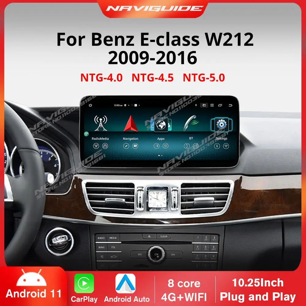 

NAVIGUIDE 10.25" Android 11 For Mercedes W212 2009-2016 Car Radio Screen 8G+256G Carplay Stereo Multimedia Player Bluetooth GPS