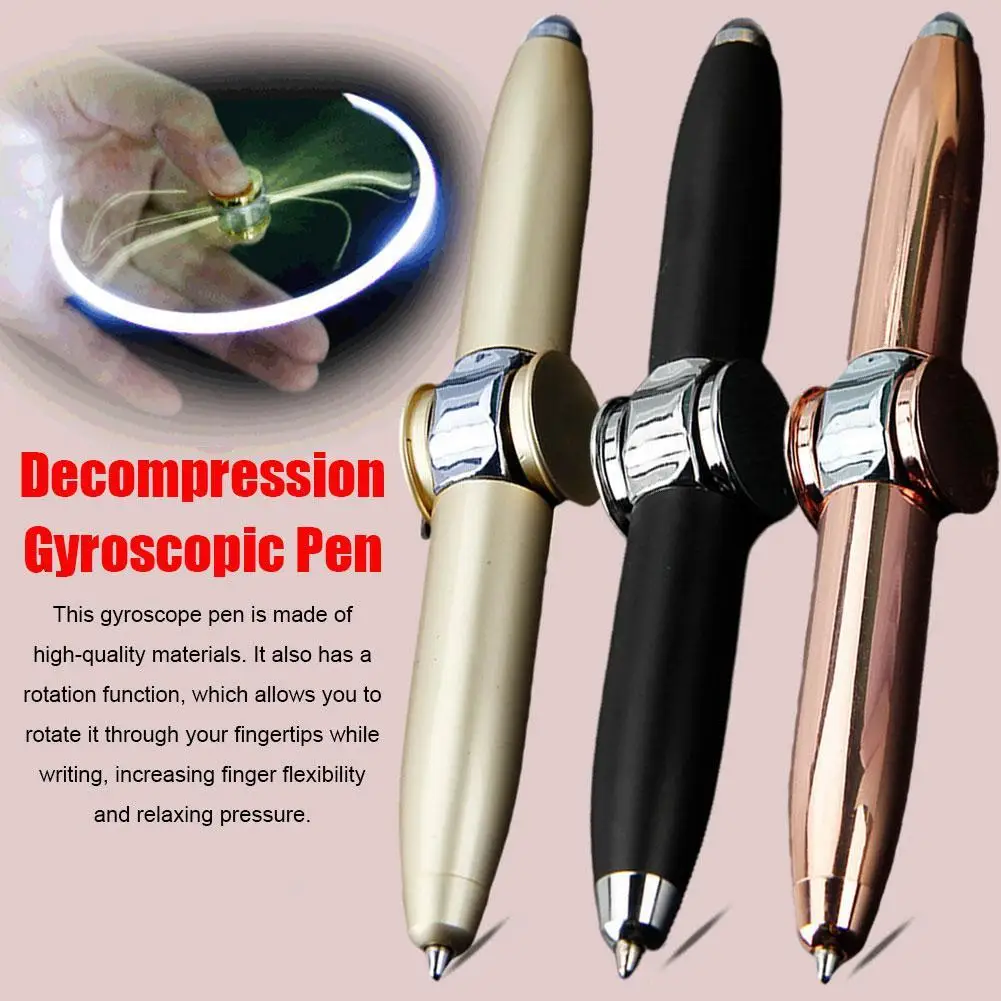 

Creative Metal Fingertip Gyroscope Pen Luminescent With Light Rotating Finger Decompression Multi-functional Fidget Spinner Pen