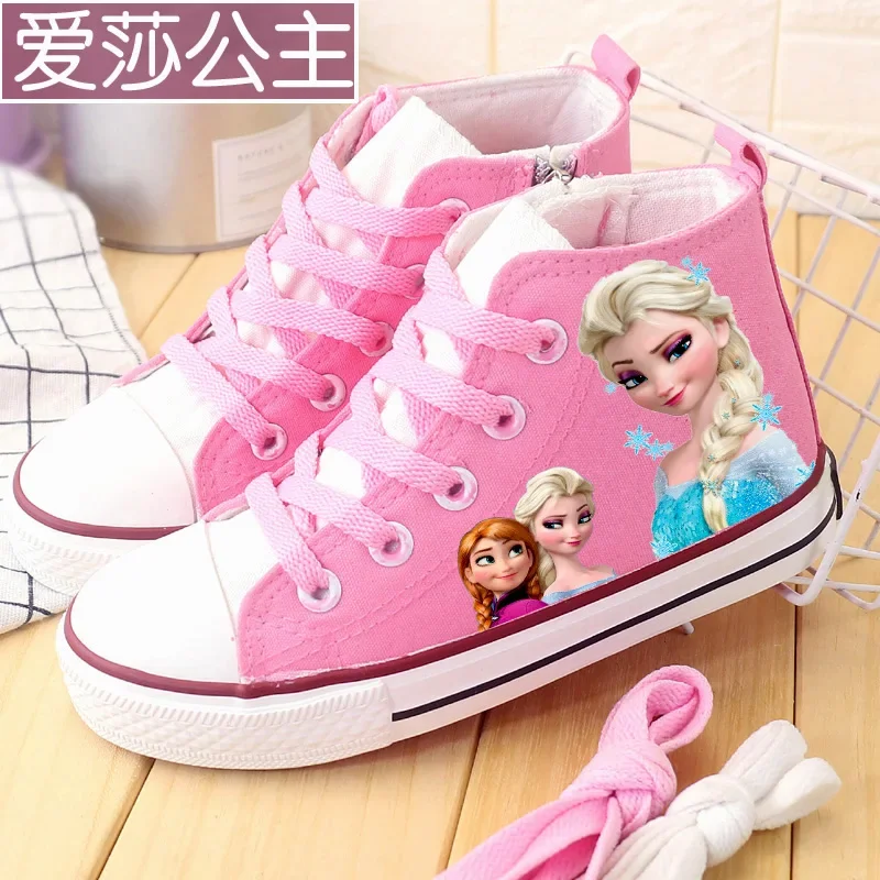Disney children's canvas shoes girls high top sneakers boys new autumn and winter casual shoes elsa princess Non-slip