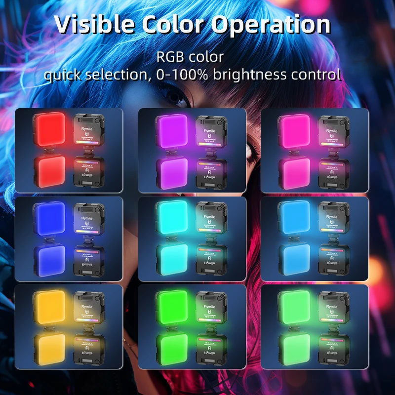 Flymile RGB 미니 마그네틱 비디오 라이트, 고프로 히어로 12, 11, 10, 9 LED 카메라, 셀카 브이로그용, 충전식 조절식 조명 액세서리