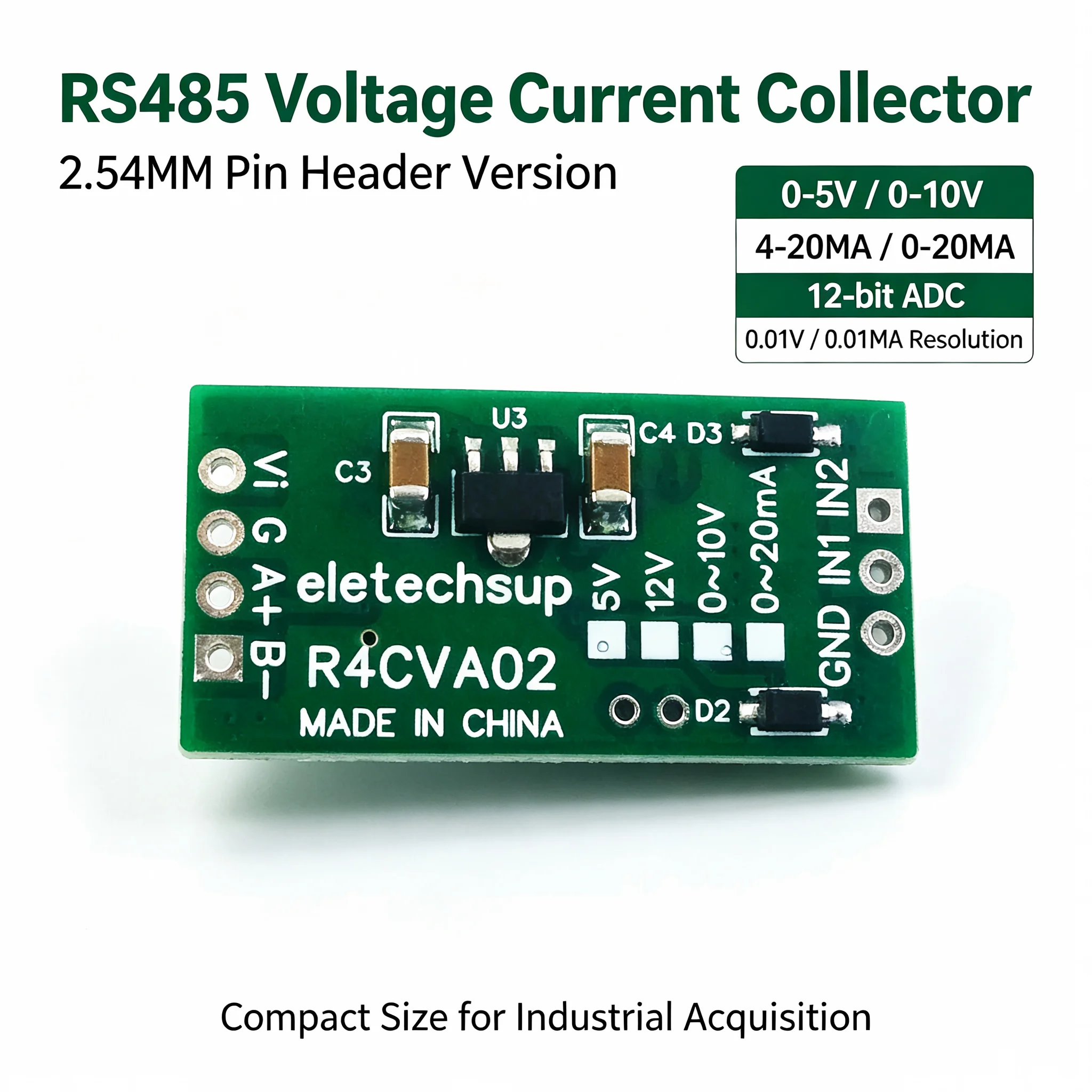 미니 2CH RS485 ADC 아날로그 수집기 모듈 0-5V 0-10V 4-20mA 0-2..