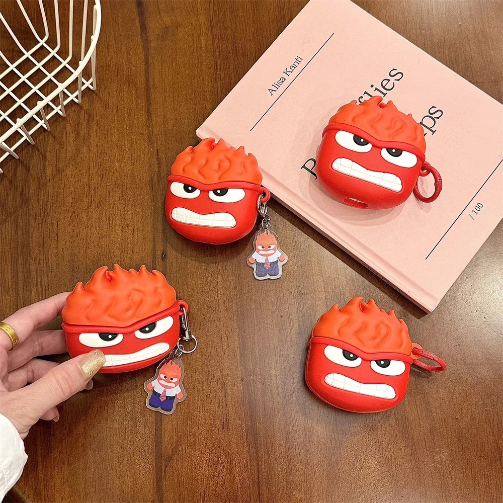 Cute Cartoon Anger Silicone Protective Earphone Case with Pendant Cover