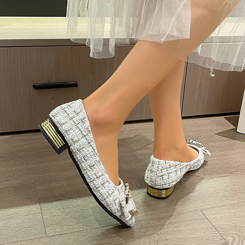 2024 neue Frühjahr und Sommer Spitz Bequeme Beiläufige Flache Schuhe Metall Dekoration Flacher Mund Atmungsaktive frauen Schuhe – Detail 10