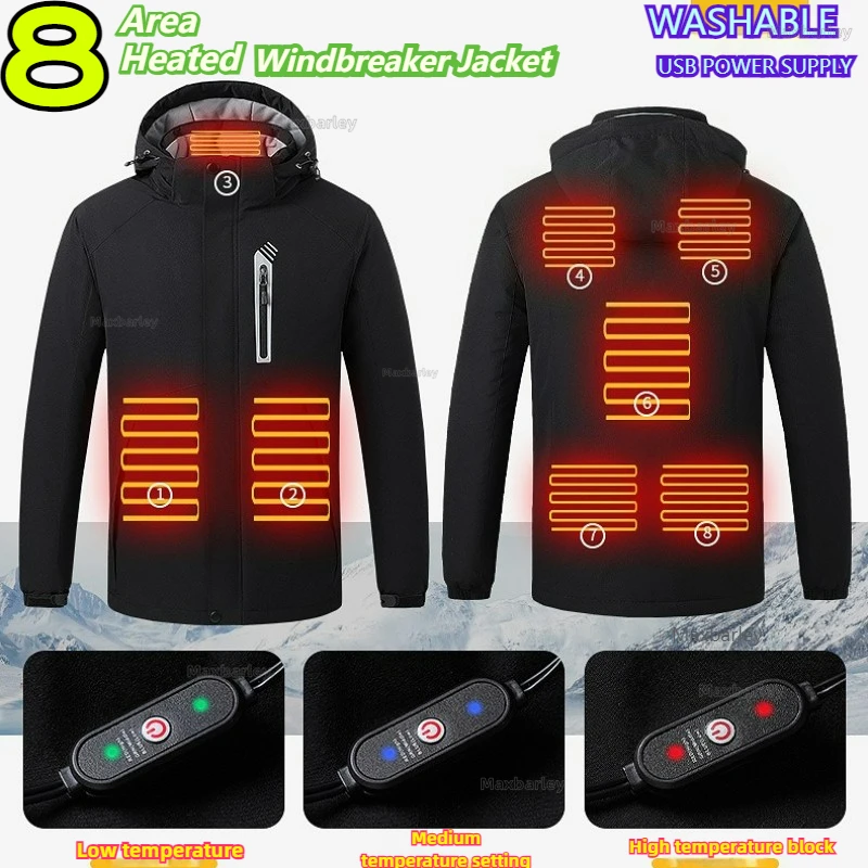 New Mens Heated Windbreaker Jacket Heated Winter Womens Self Heating Thermal  Jacket Thermal Coat Warmer Outdoor Sports Parka