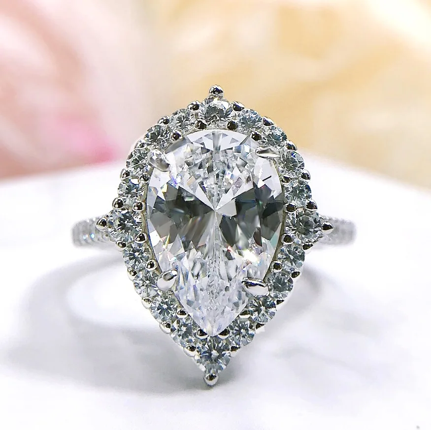 

S925 Silver High Carbon Diamond 8 * 12 Radian Ring Female Cross border Wholesale