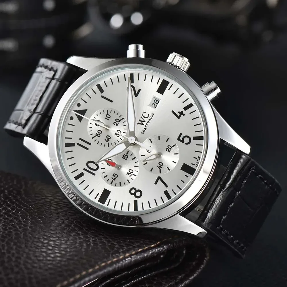 Popular Custome Brand Quartz Watches for Men Leather Strap Chronograph Daily Waterproof Automatic Date Business AAA Male Clocks