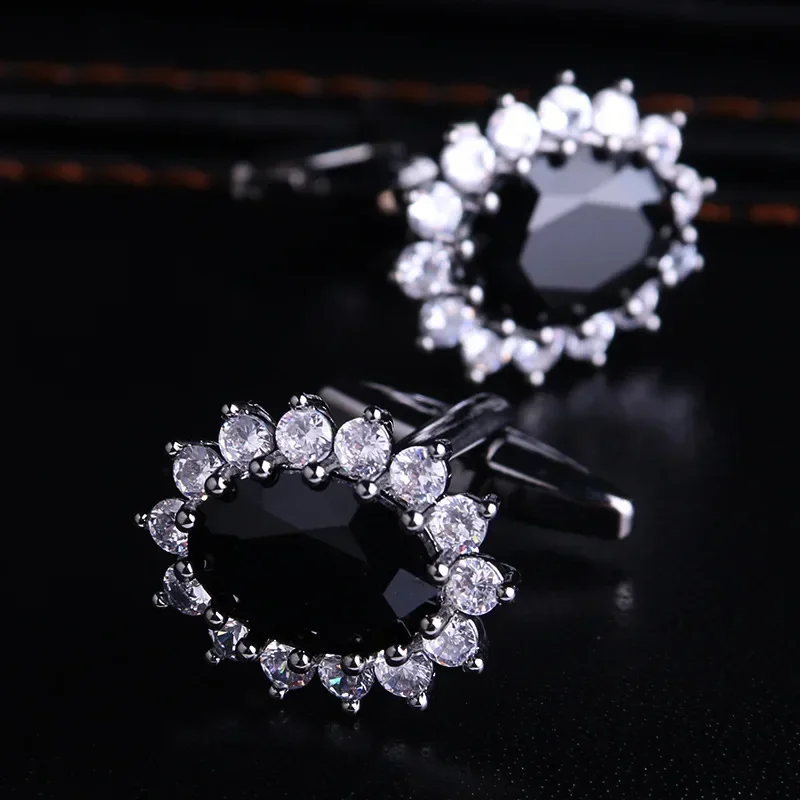 Mens Cufflinks Men's Luxury Rhinestone Crystal Cufflinks for French Shirt Cuff Links for Business Banquet Cocktail Party Wedding Anniversary