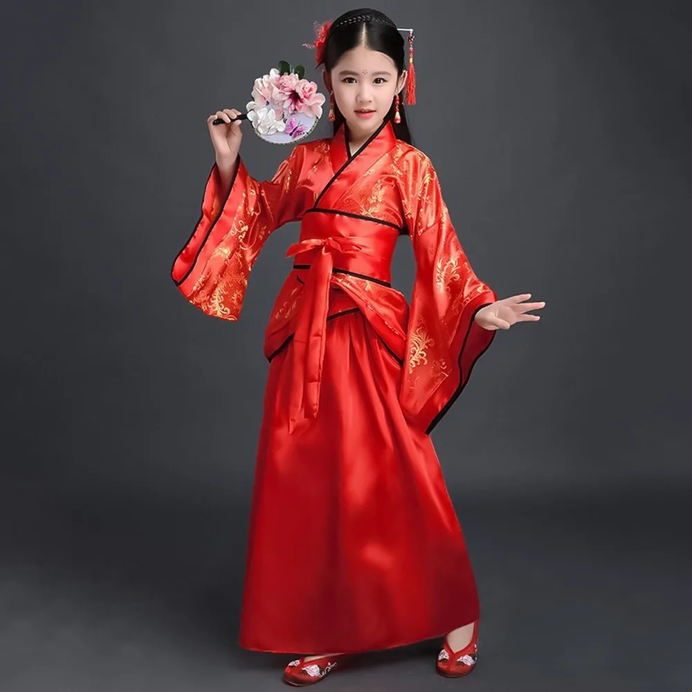 Tanie Starożytna chińska sukienka dziewczyny dzieci Kimono tradycyjny etniczny Fan studenci