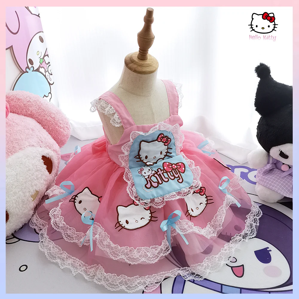 

Детское летнее платье Hello Kitty для девочек, милое платье принцессы «лолита» Sanrios, модное платье-пачка, платье, подарок на день рождения, 2024