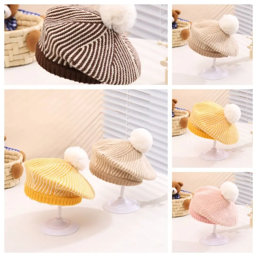 Baby Hat Children Knitting Beret Infant Beanie Hat Toddler Painter Hat Artist Painter Cap Stripe Cloth Accessories