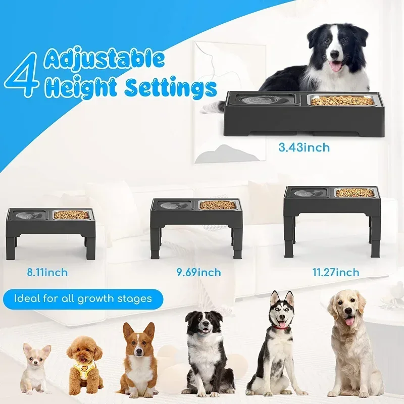 Height Dog Dog For Double Feeders Stainless Stand Elevated Food Bowl Water Big  Bowls Pets Dogs Bowls Pet Dish Adjustable Feeding - AliExpress