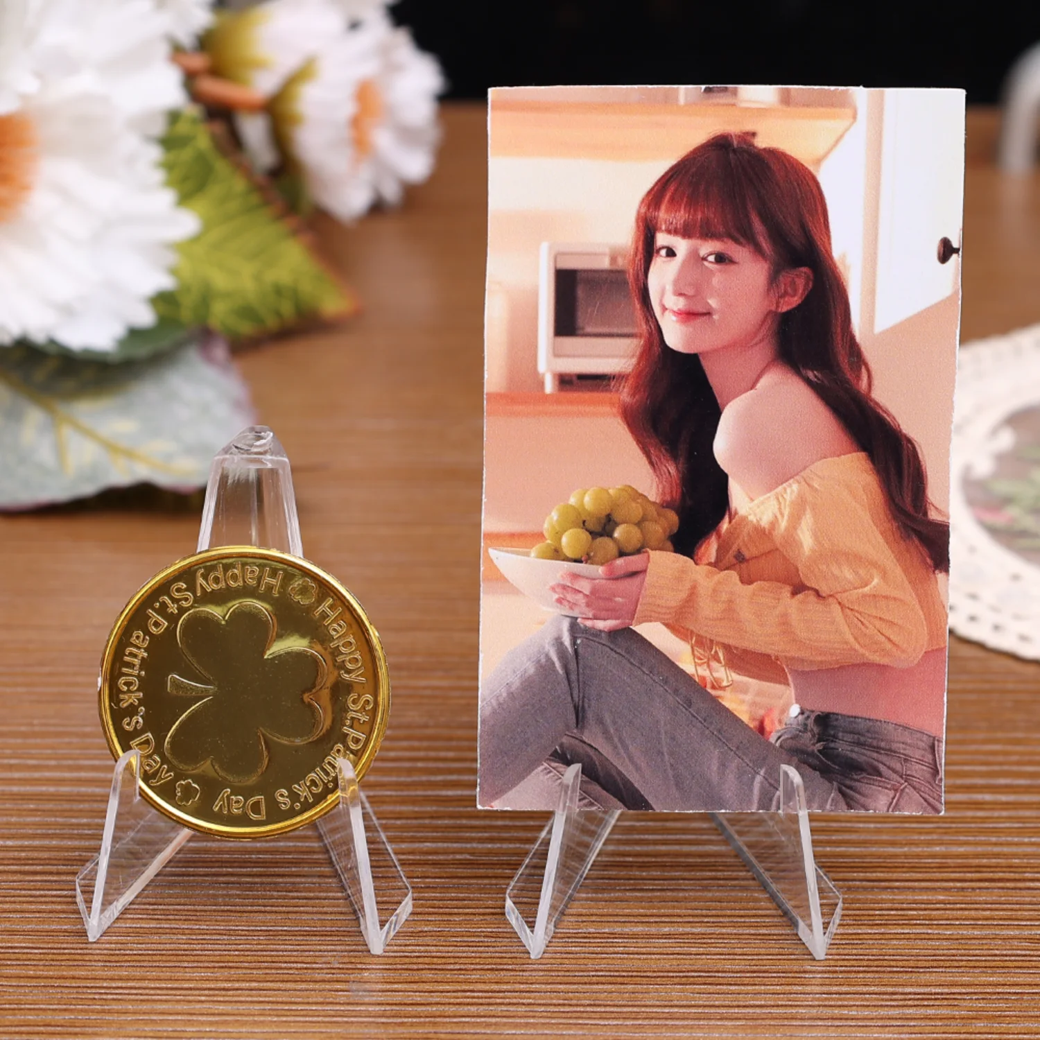 5-100개 투명 아크릴 동전 디스플레이 스탠드 기념 챌린지 코인 및 캡슐 홀더용 소형 이젤 랙