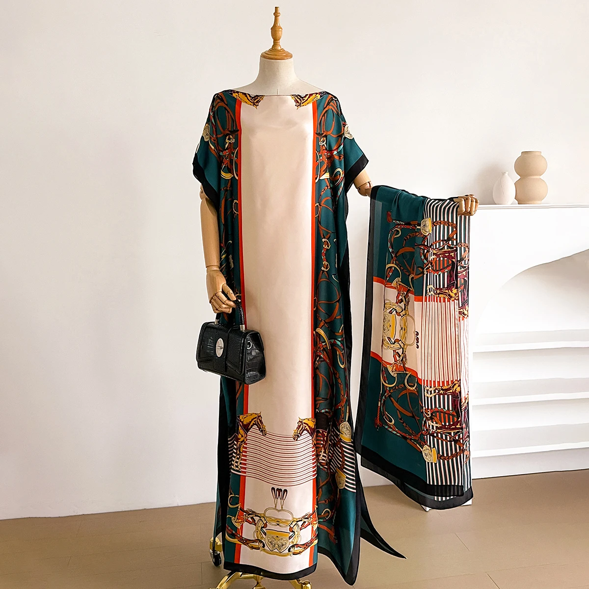 2025 Summer New Fashion African Dresses For Women Elegant Printed Silk Muslim Lady Long Hijab Kaftan Dress Oversize Kuwait Abaya