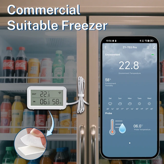 Tuya Wi-Fi Temperature Humidity Meter Digital LCD Convenient Work withTuya Smart Life Google Assistant,With External probe 4