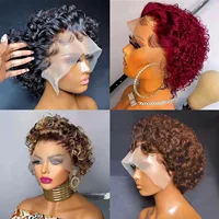 Perruque courte coupe lutin bouclée Bob dentelle avant perruque de cheveux humains 200 densité 13X1 perruques de dentelle pré-épilées pour les femmes noires perruque brésilienne bon marché 4