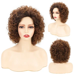 Короткий кудрявый женский парик из шерсти в рулоне, синтетический парик из темных и коричневых волос с естественным внешним видом средней длины, парик для косплея
