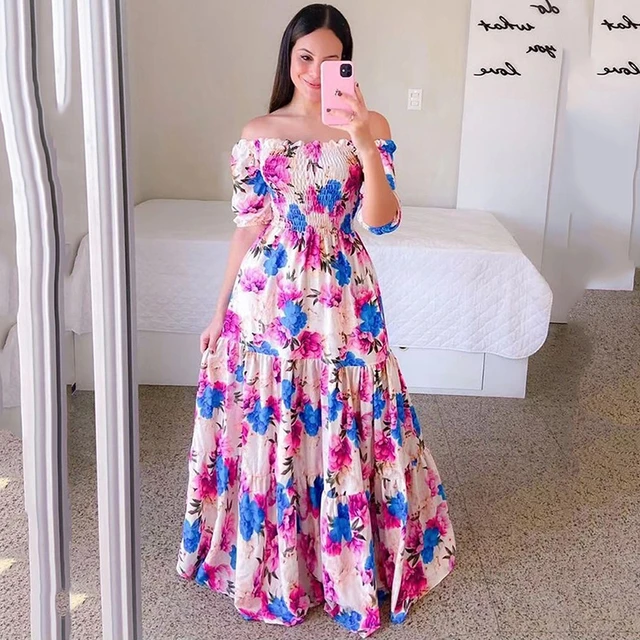 Vestidos de noche de verano para mujer, vestido estampado con hombros descubiertos, Floral, a la moda, Sexy, sin mangas, para fiesta _ - AliExpress Mobile