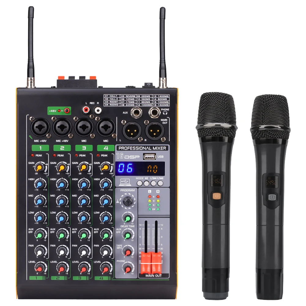 New 4 Channel Bluetooth Audio Mixer Console With Wireless Microphone Can Mix And Record 48v