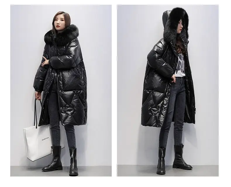 New Oversized Womens Down Cotton Jacket Winter Warm Jackets Coat Long Hooded Fur Collar Parka Overcoat Female Cold Jackets Black