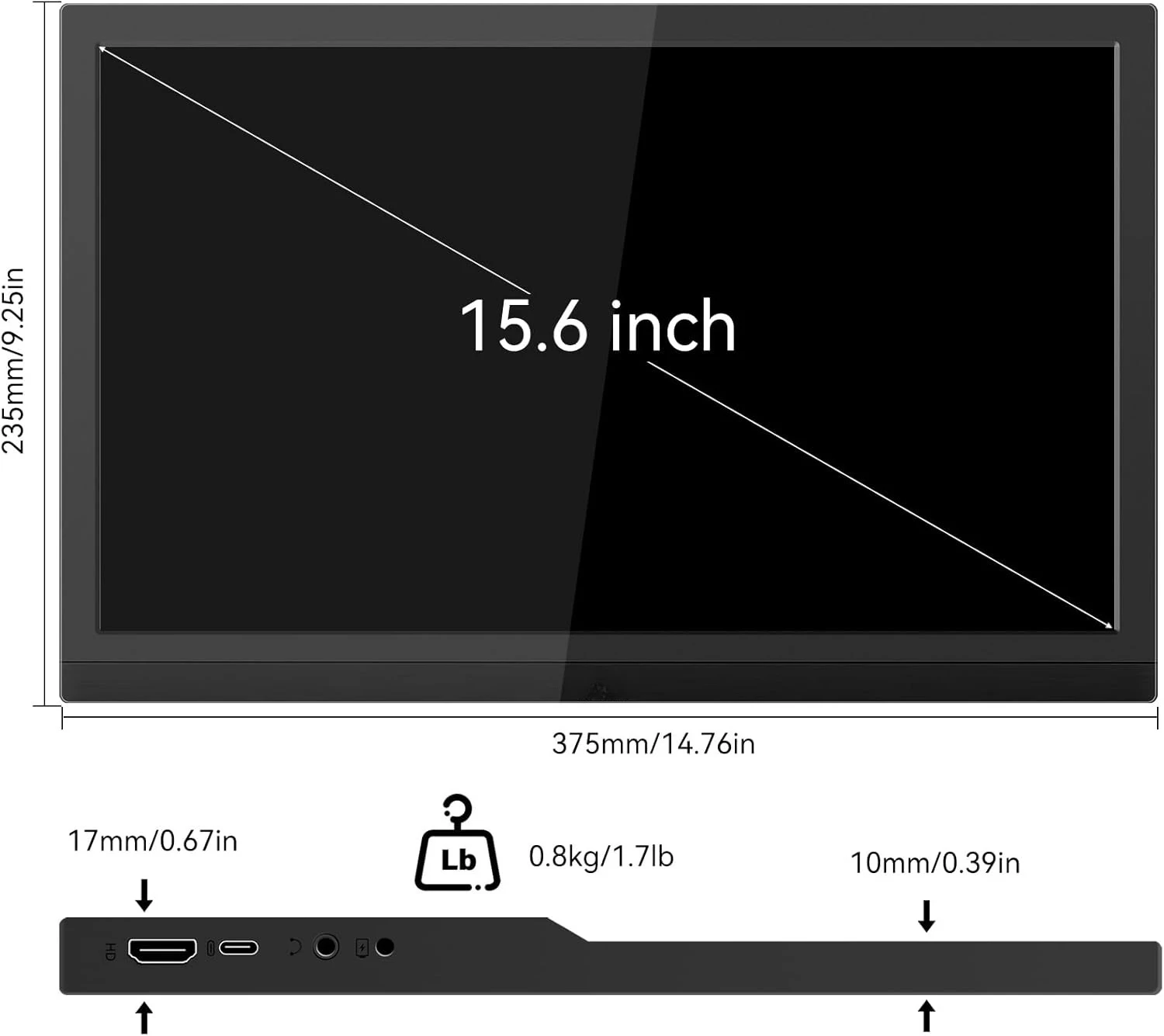 Kenowa 휴대용 모니터 15.6인치 휴대용 모니터 확장 모니터, 노트북/PC/Xbox/PS4용 C타입 HDMI 지원 모바일 IPS 스크린