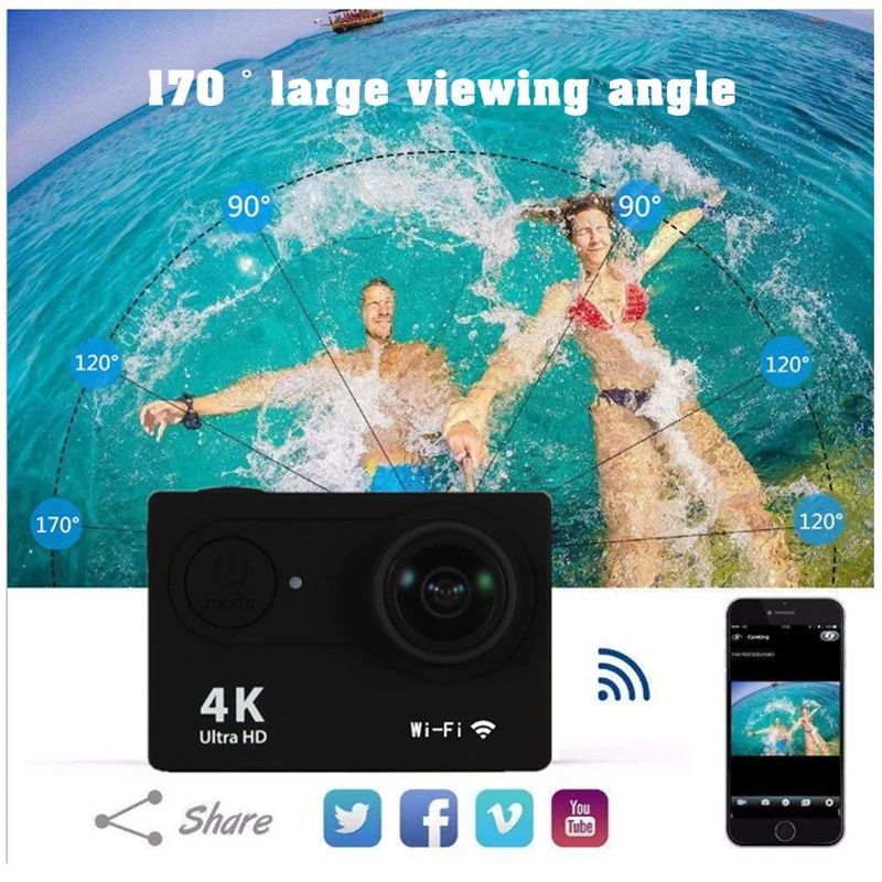 Description Picture 6 of itemUltra HD 4K Action Camera 30fps/170D Underwater Helmet Waterproof 2.0 Screen WiFi Remote Control Sports go Video Mini Camera Pro