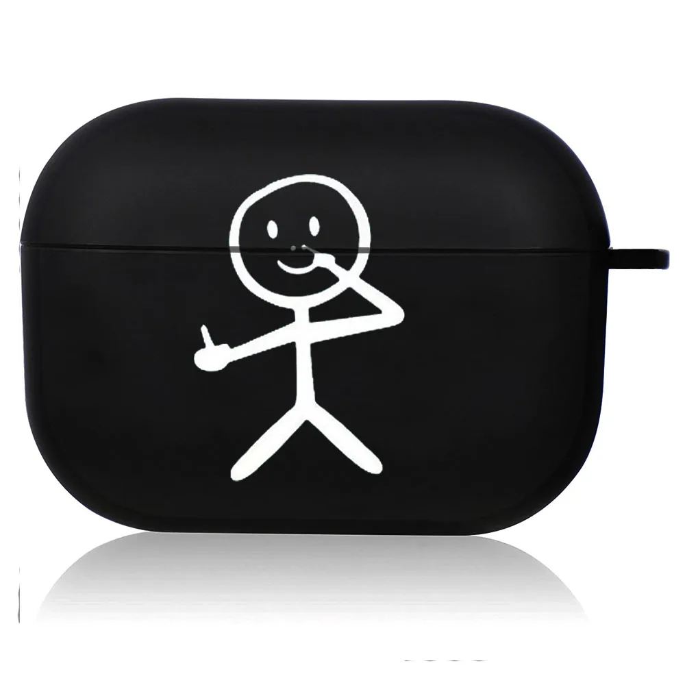 Creative Line Art Black Airpod Case - Cute Cartoon Design